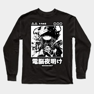 Cyberpunk Anime Vaporwave Japanese Girl Streetwear Aesthetic Black and White Long Sleeve T-Shirt